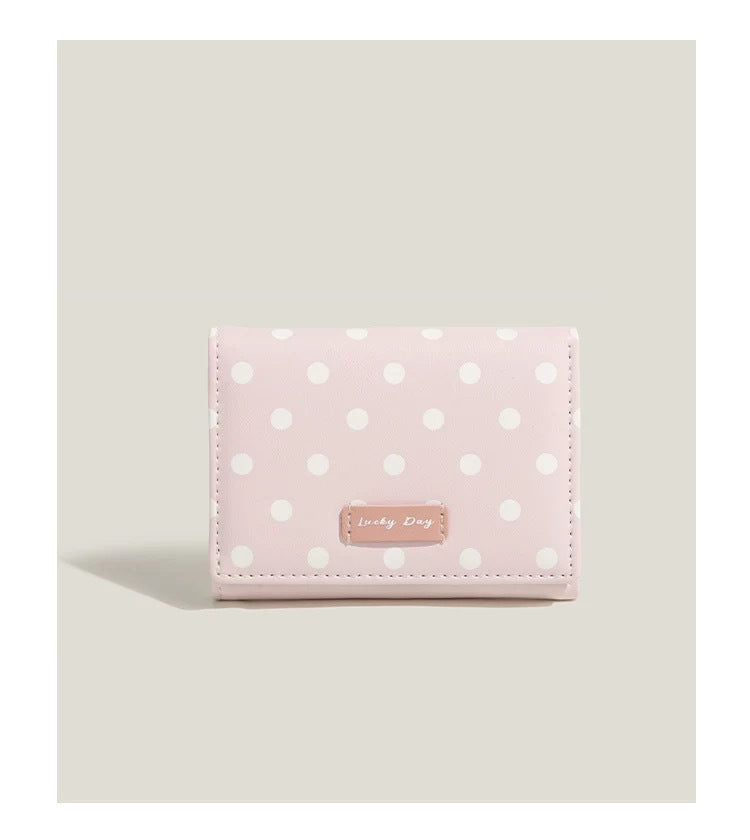 Compact polka dot trifold wallet with RFID protection multiple card and coin compartments LoungeYard — product view 7