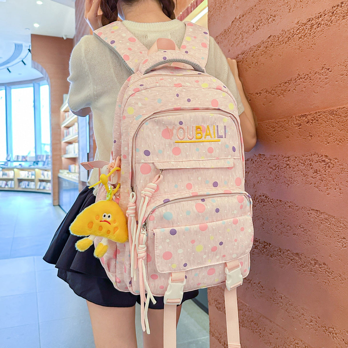 Playful Polka Dot School Backpack LoungeYard — product view 1