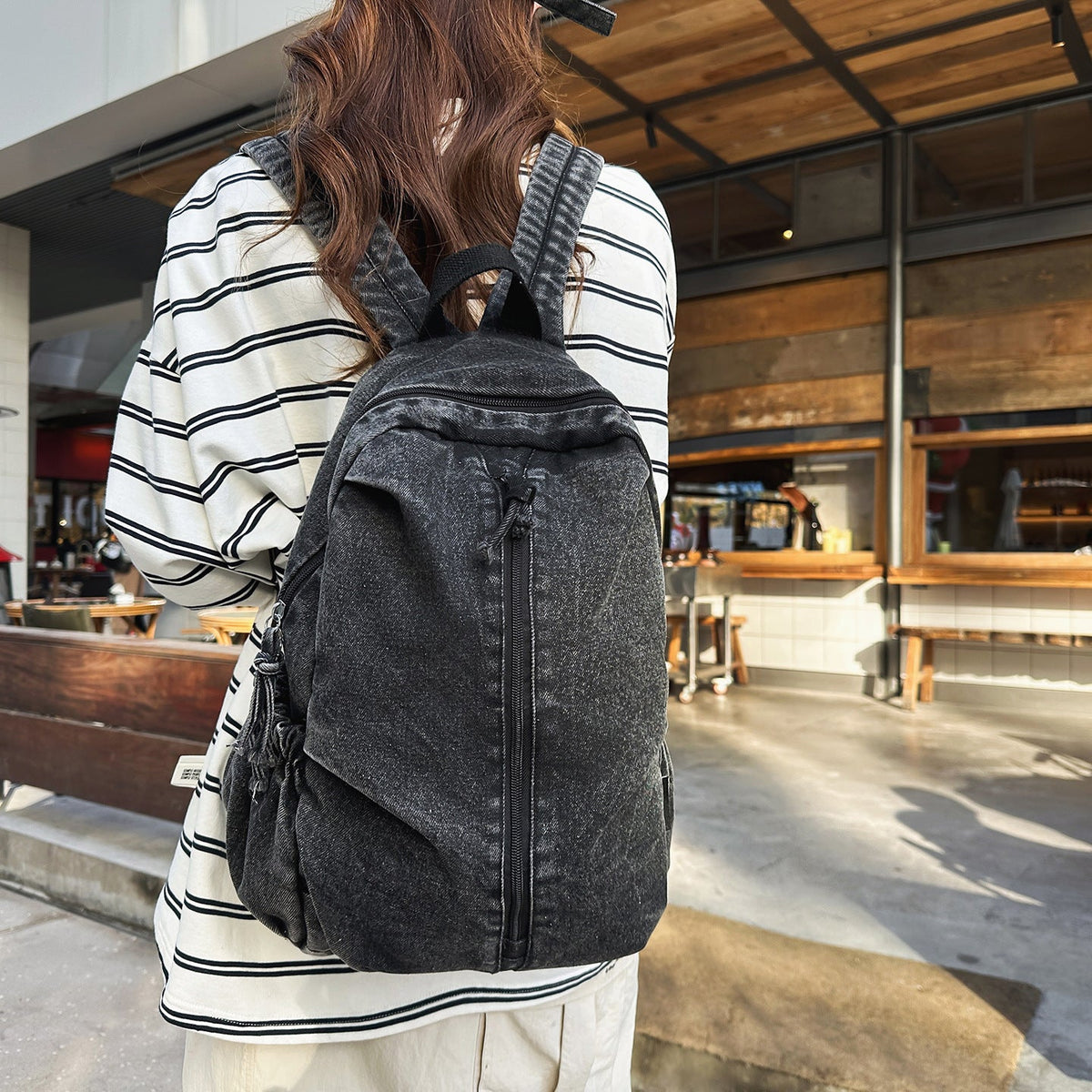 Casual Denim Travel Backpack LoungeYard — product view 2