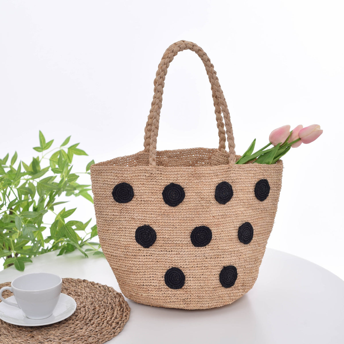 Handcrafted tote bag with colored appliques LoungeYard — product view 1