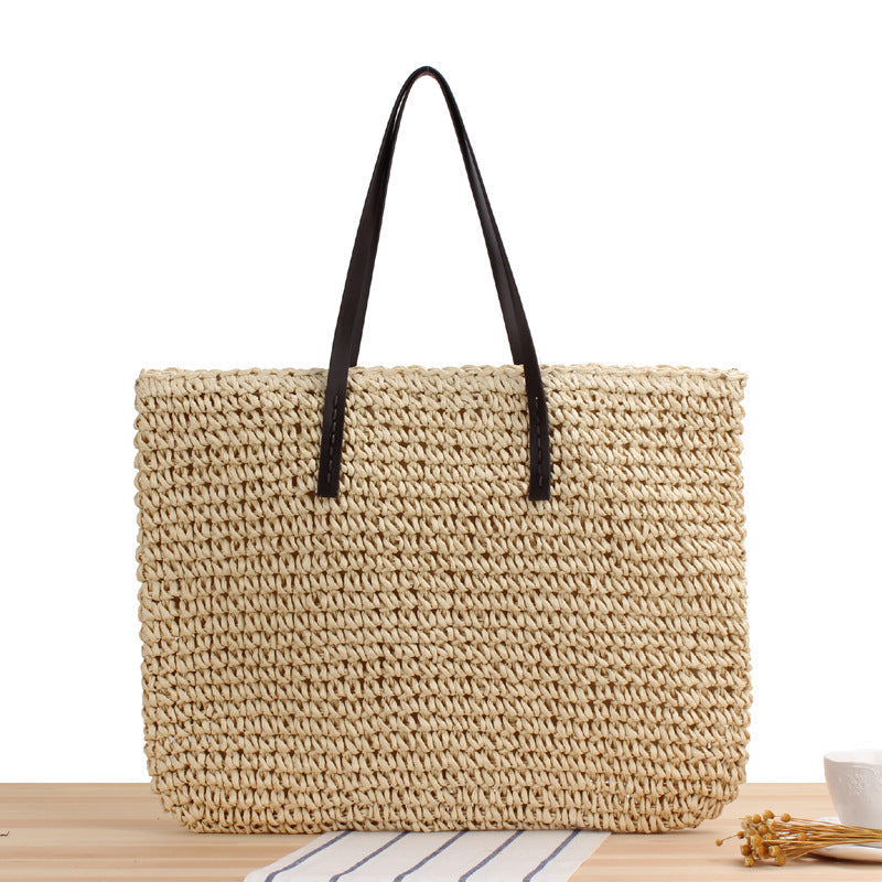 Timeless wicker tote bag with leather handles LoungeYard — product view 7