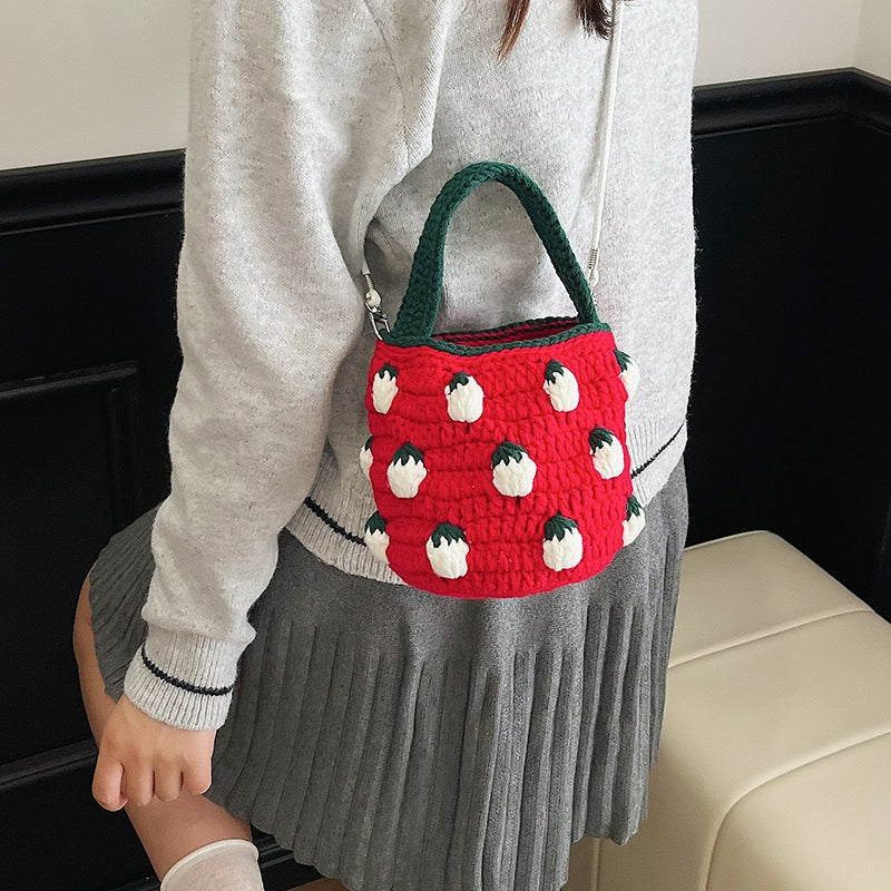 Cute Crochet Strawberry-Themed Mini Bucket Bag — product view 3