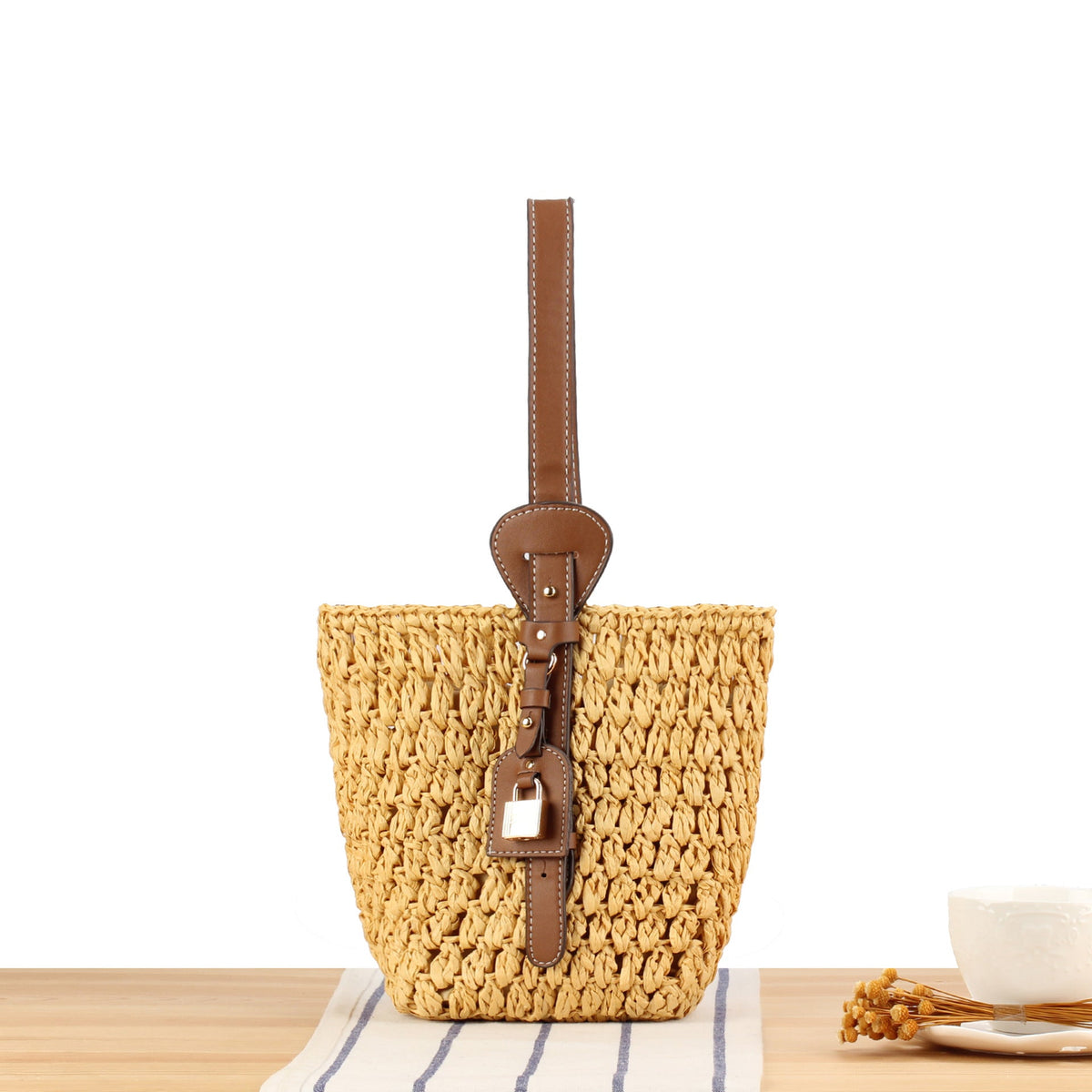 Braided Bast Handbag with Elegant Leather Decoration LoungeYard — product view 5