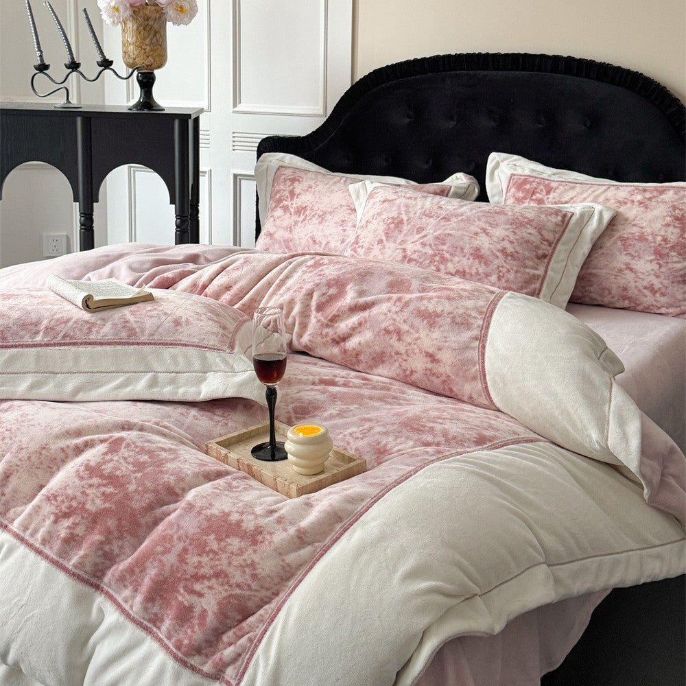 Luxurious velvet bedding set with floral texture and quilted edge — product view 2