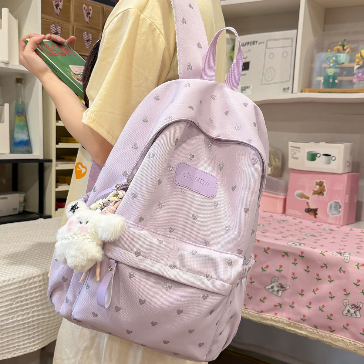 Fun Heart-Print Backpack LoungeYard — product view 3