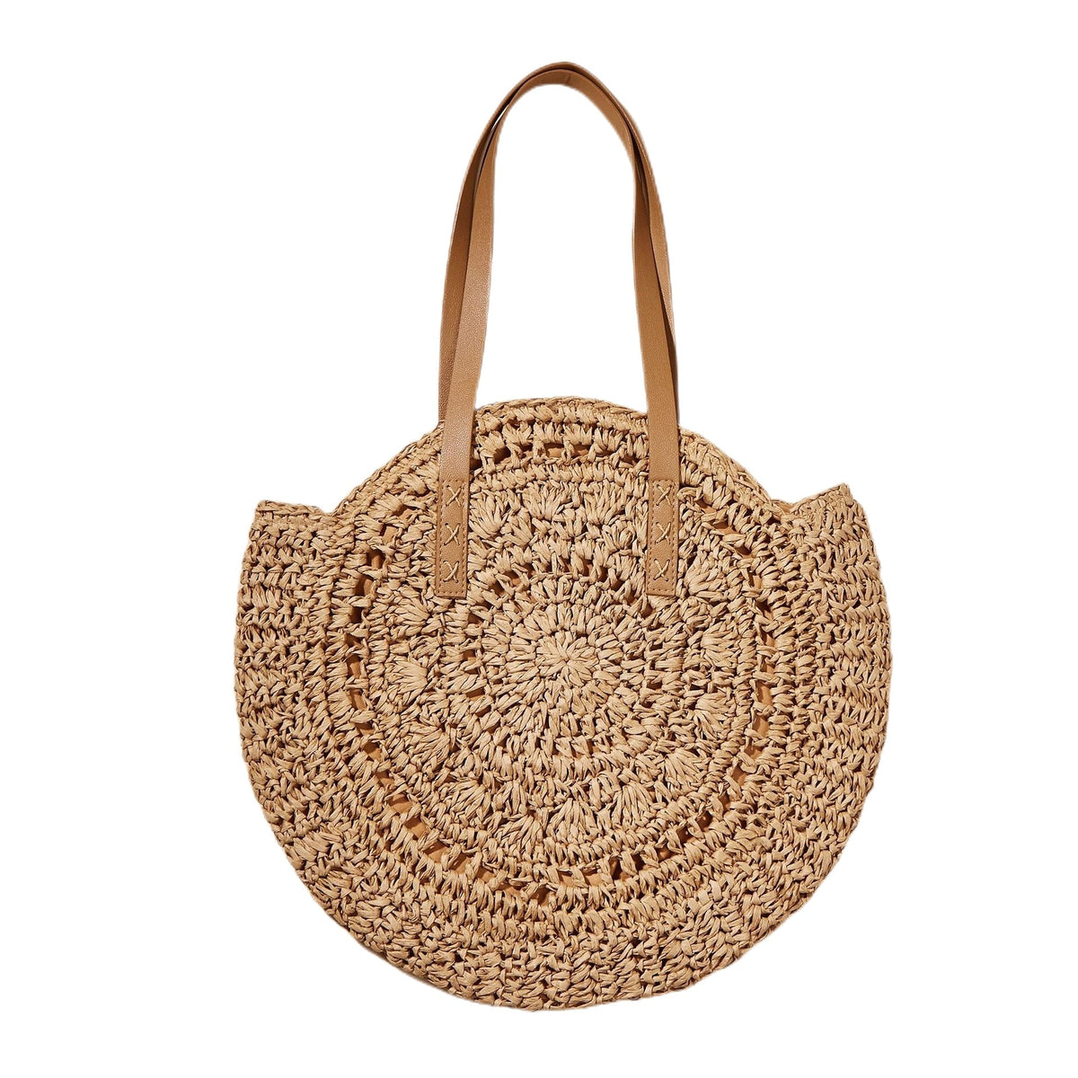 Handcrafted Round Straw Bag with Elegant Leather Handles LoungeYard — product view 5