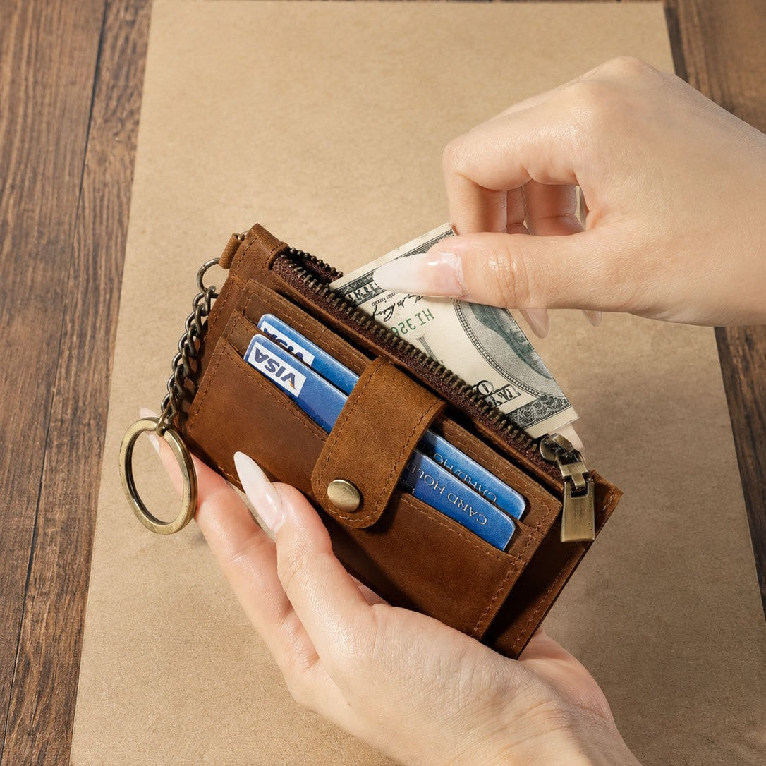 Compact Zippered Leather Cardholder — product view 4