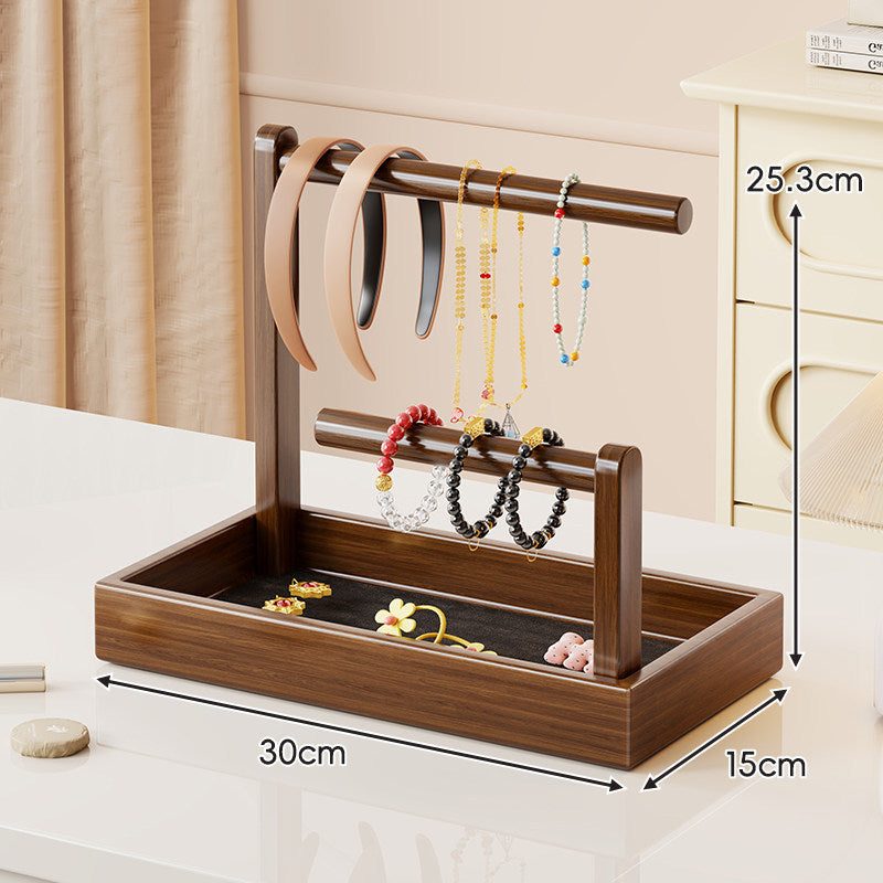 Wooden Dual-Tier Jewelry Organizer Stand with Felt-Lined Tray — product view 4