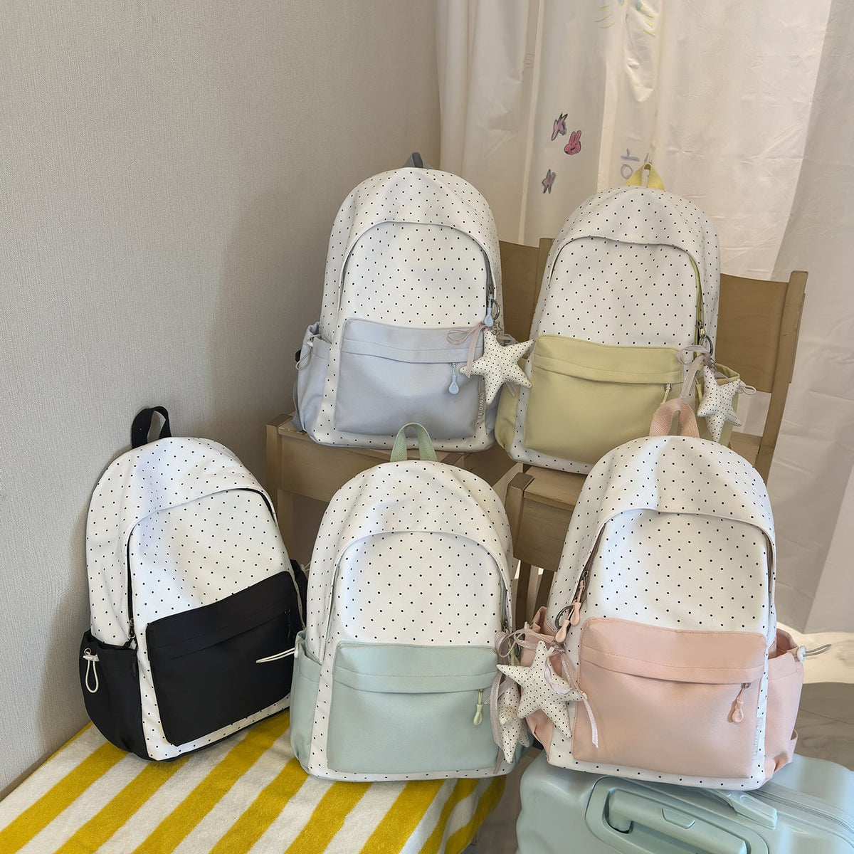 Polka Dot and Solid Color Backpack LoungeYard — product view 4