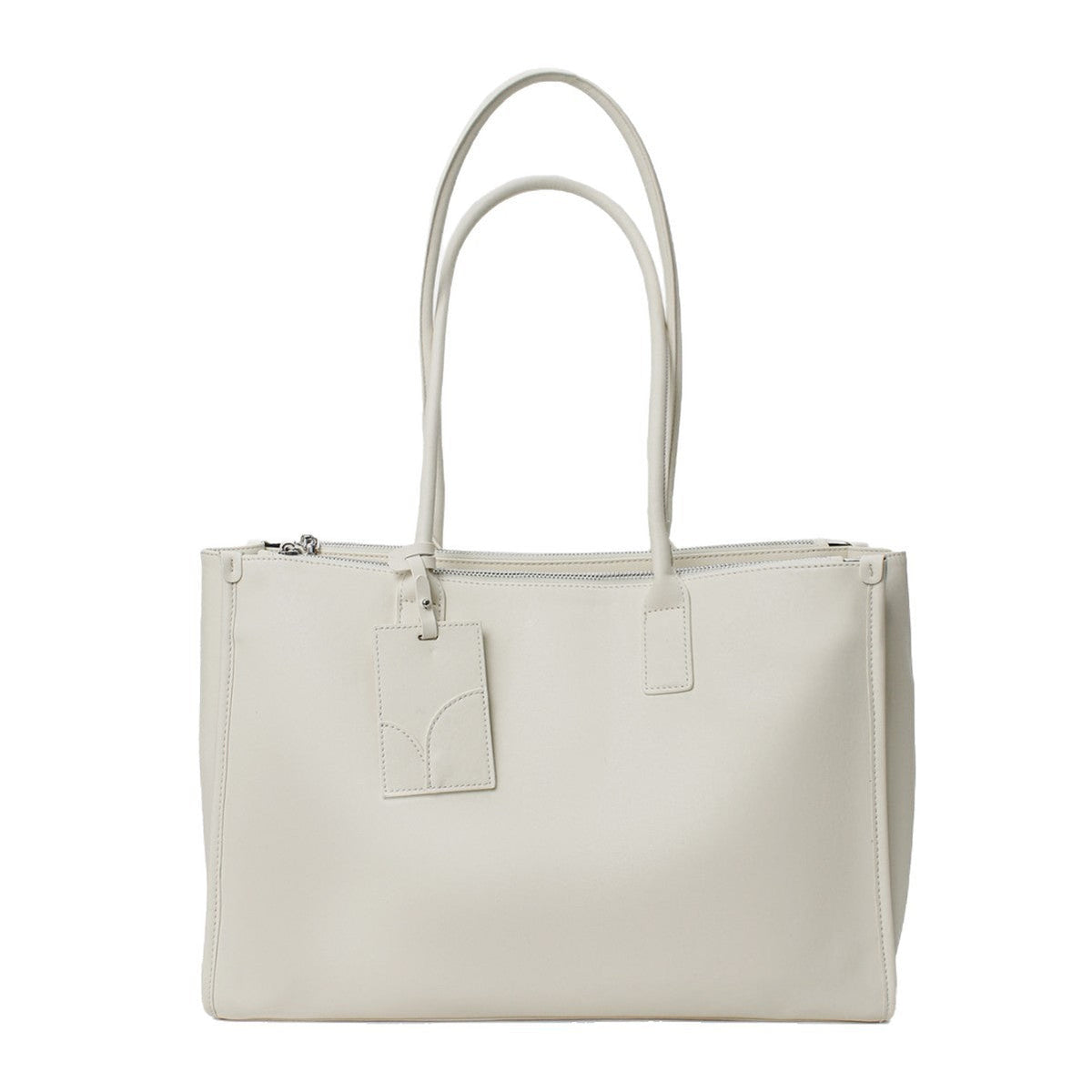 Smooth Vegan Leather Structured Top-Zip Tote with Double Rolled Handles and Luggage Tag — product view 5