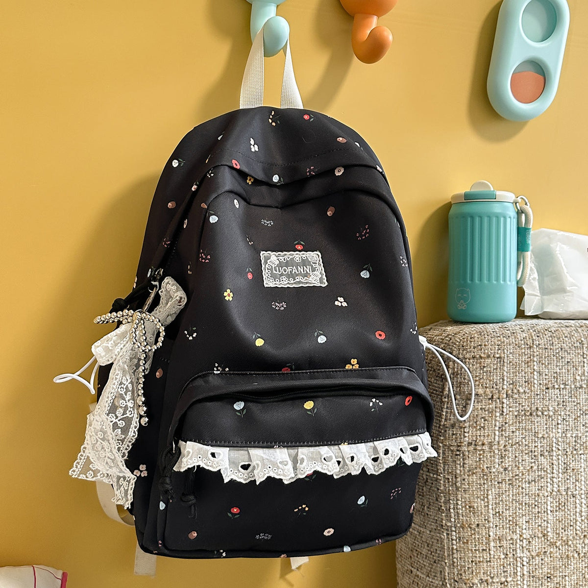 Decorative Floral-Embellished Backpack LoungeYard — product view 6