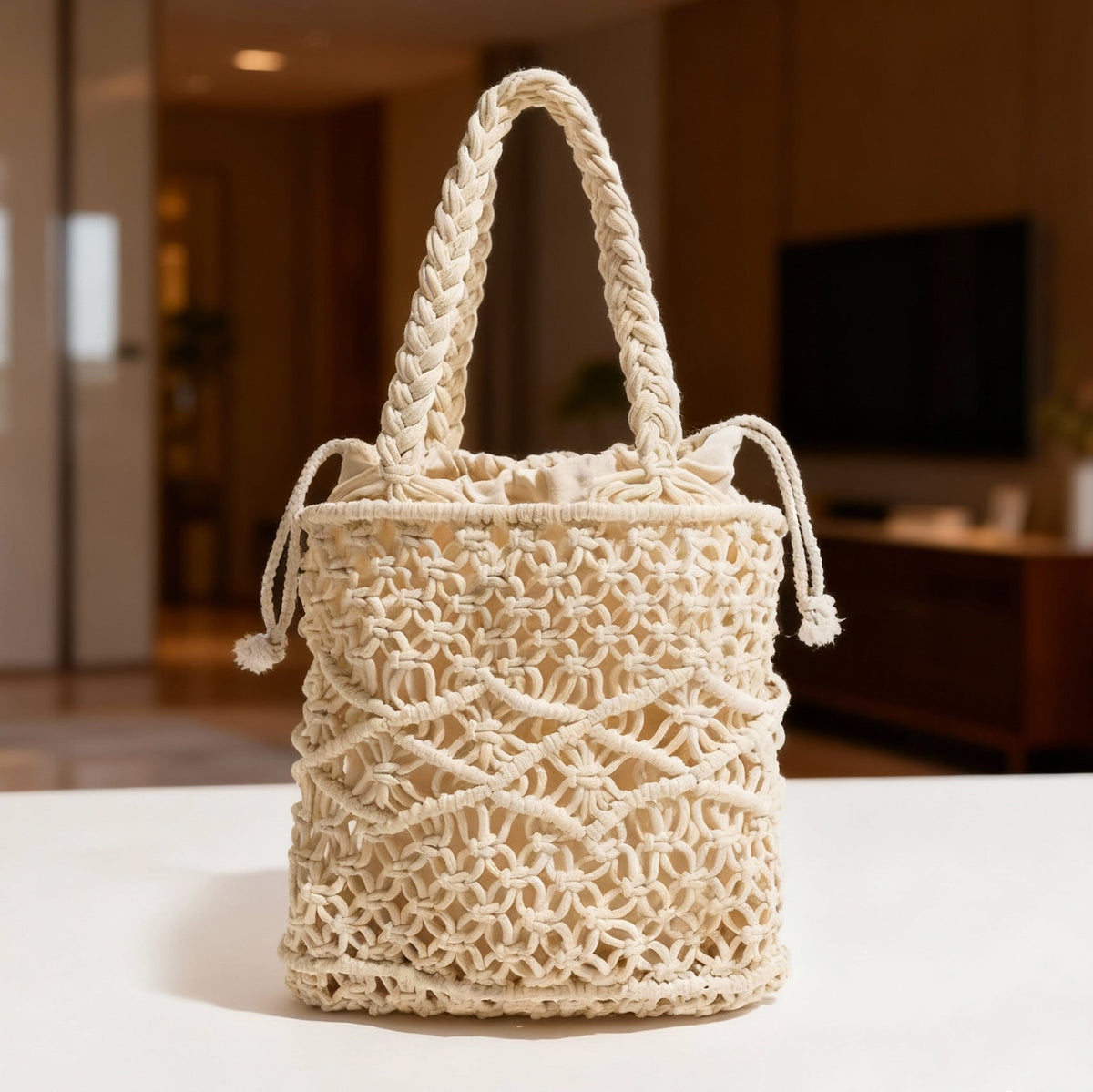 Handmade Macrame Tote Bag LoungeYard — product view 2