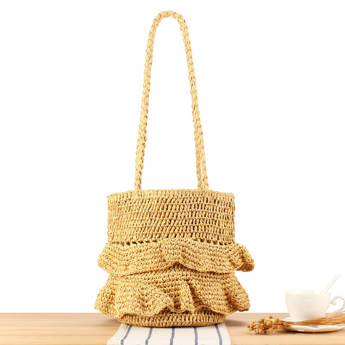 Braided backpack bag with stylish ruffle details LoungeYard — product view 6