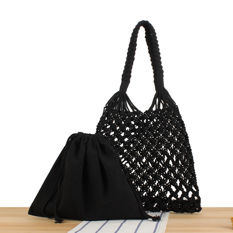 Handmade mesh tote bag with inner pouch LoungeYard — product view 6