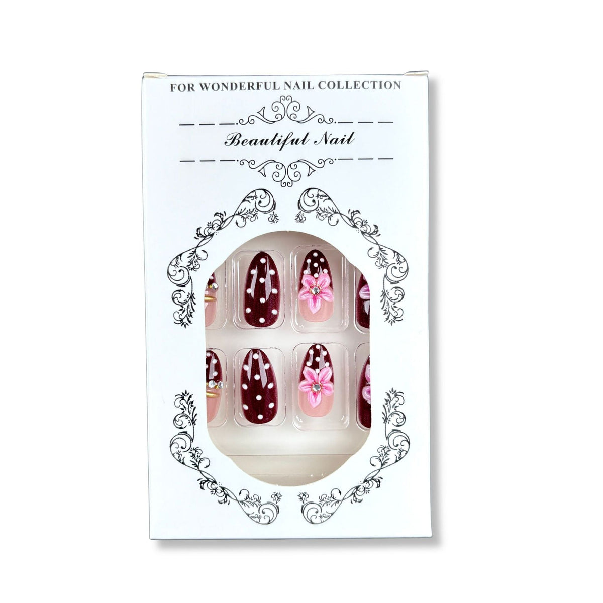 Decorative Press-On Nail Art Set with Floral Accents 1790746306 — product view 4