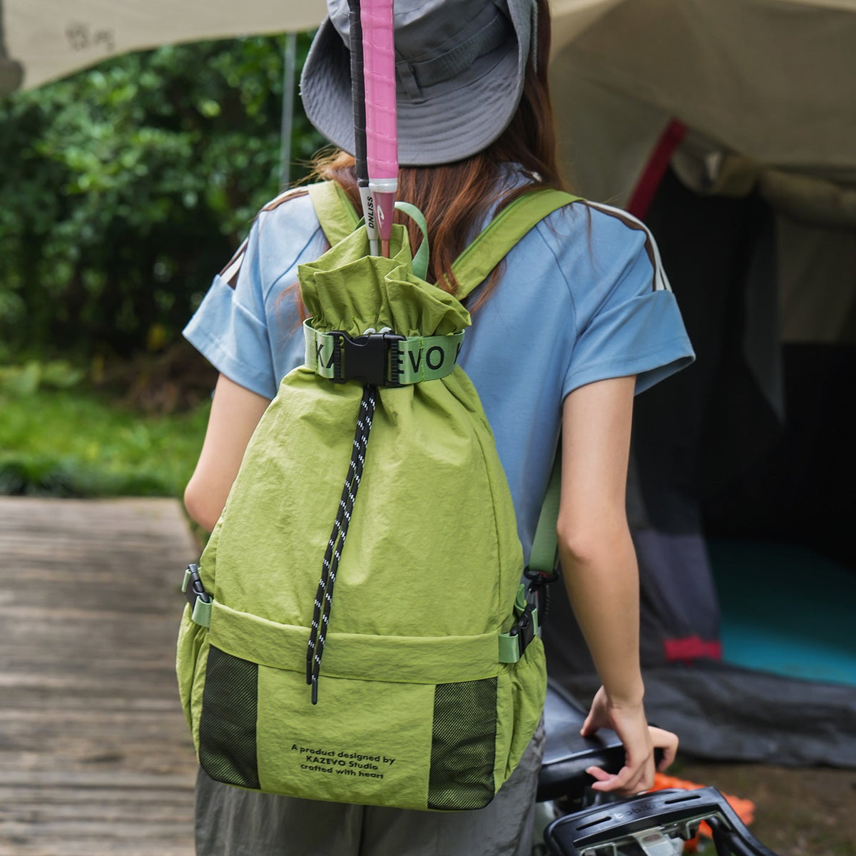 Casual Drawstring Backpack with Mesh Pockets LoungeYard — product view 2