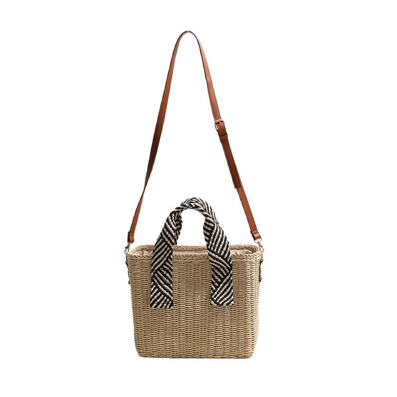 Woven natural material handbag with removable shoulder strap LoungeYard — product view 5