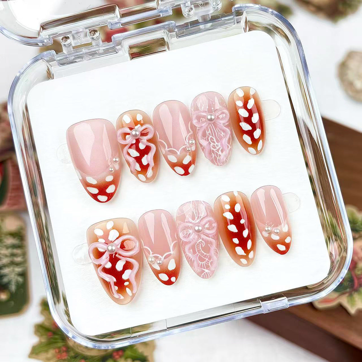 Decorative Press-On Nail Set with Floral Embellishments 1790746076 — product view 3