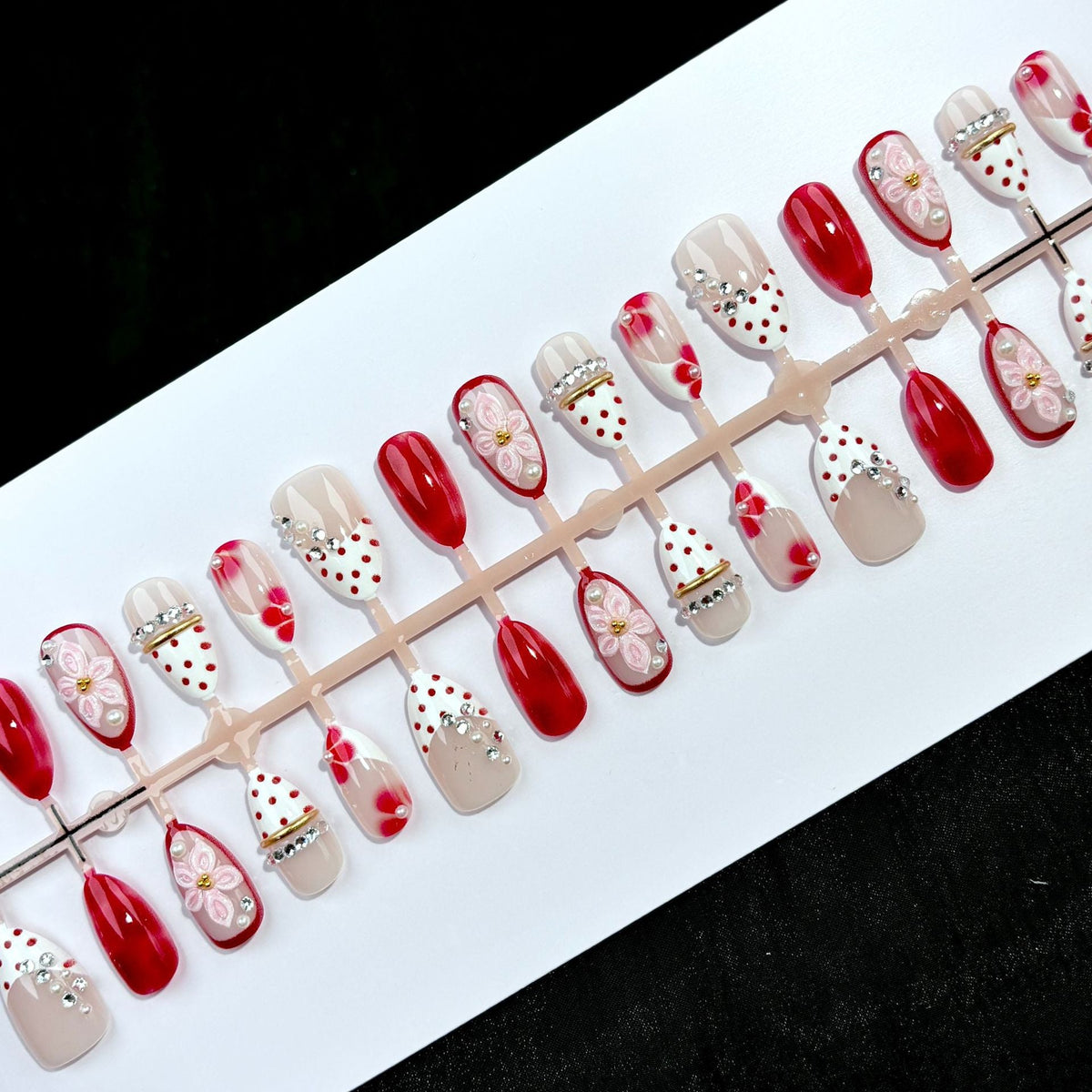 Artistic Floral and Gem-Embellished Press-On Nail Set — product view 2