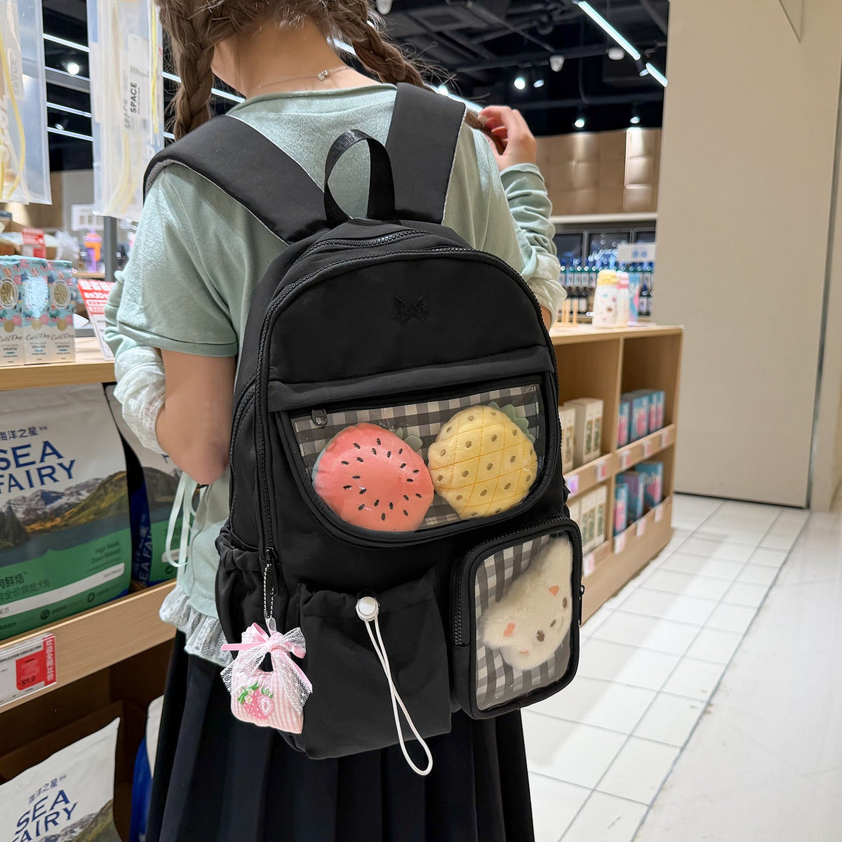 Functional Gingham Print Backpack LoungeYard — product view 2