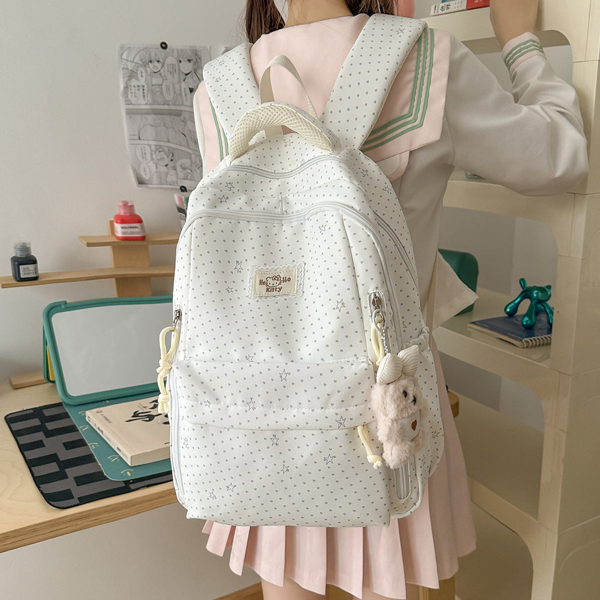 Cute Heart-Patterned Backpack LoungeYard — product view 1