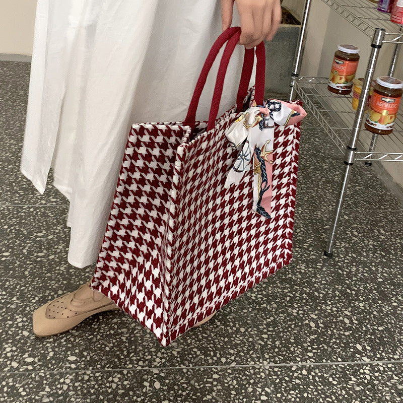 Elegant Houndstooth Handbag with Decorative Bow — product view 2