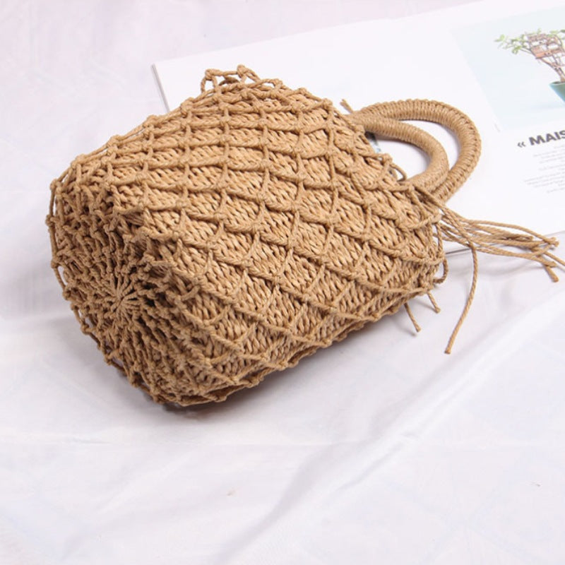 Braided Macrame Shoulder Bag with Decorative Fringe LoungeYard — product view 3