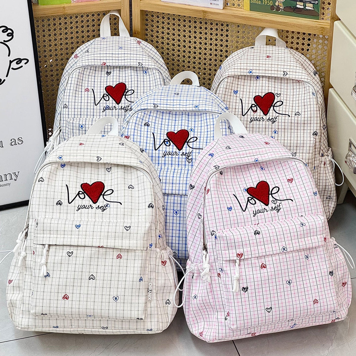 Embroidered Heart-Themed Casual Backpack LoungeYard — product view 4