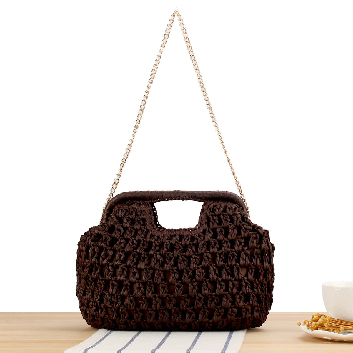 Braided handbag with elegant chain strap LoungeYard — product view 1