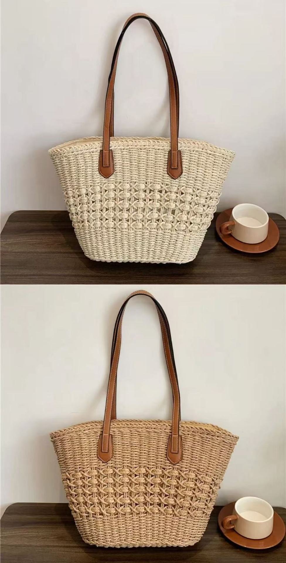 Braided tote bag with leather accents LoungeYard — product view 6