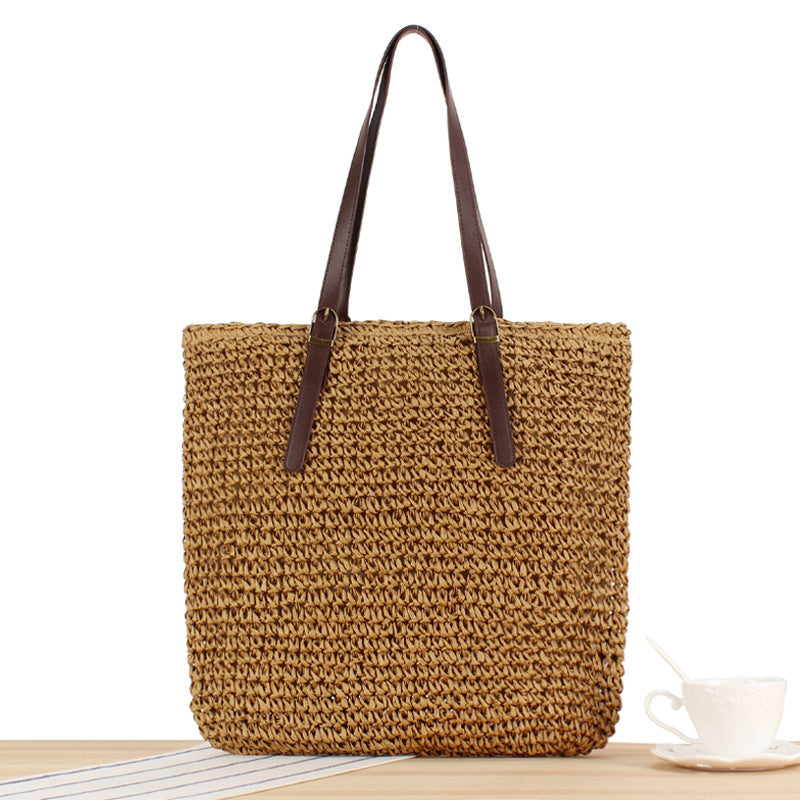 Braided Beach Bag with Sturdy Leather Handles LoungeYard — product view 5