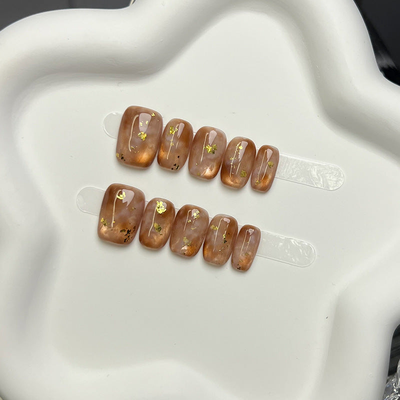 Elegant Press-On Nail Set with Gold Leaf Accents — product view 2