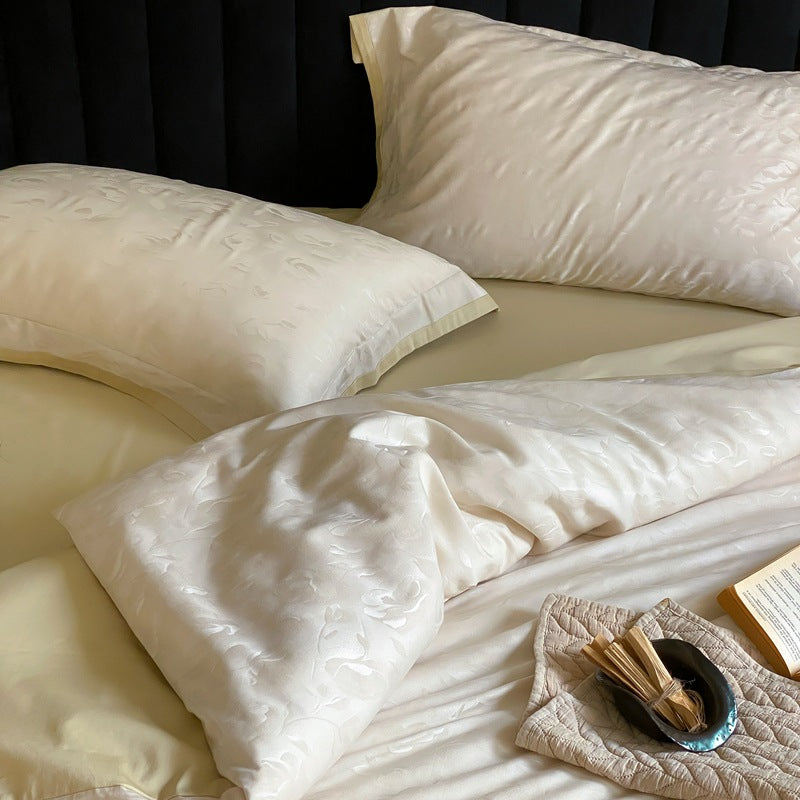 Luxurious satin bedding set with subtle floral jacquard — product view 4