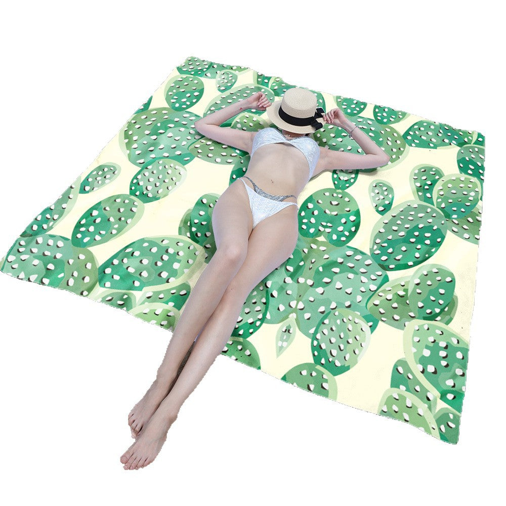 Beach blanket with floral cactus pattern LoungeYard — product view 4