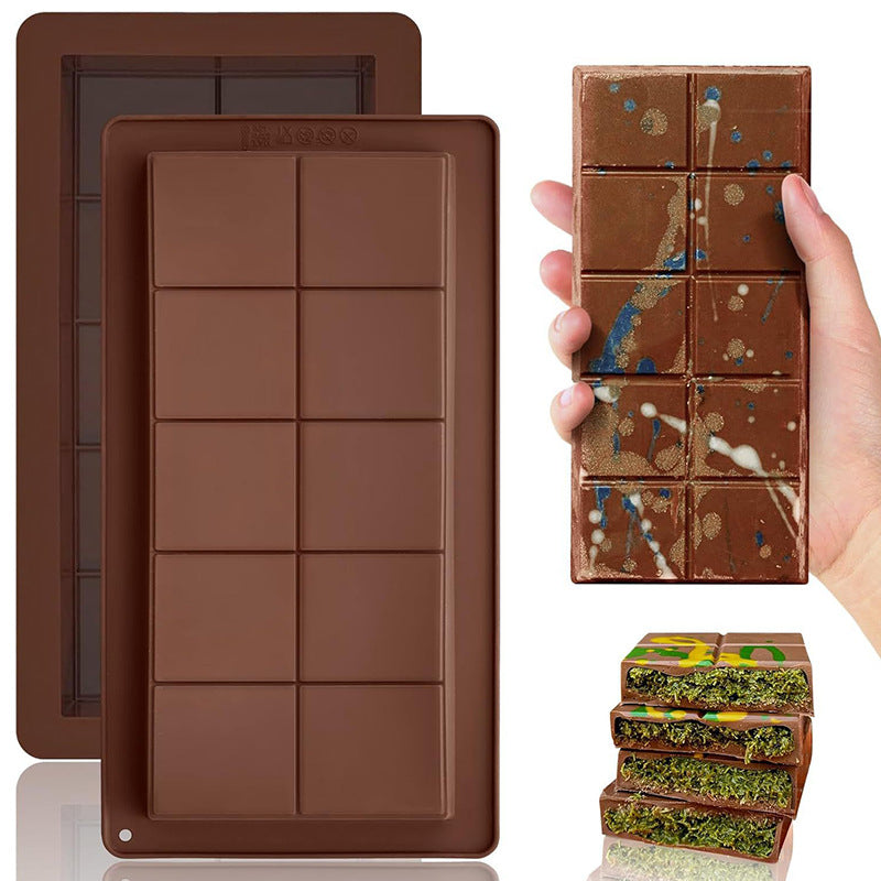 Flexible Silicone Rectangular Chocolate Bar Mold Ten-Segment Nonstick Removable Tray — product view 1