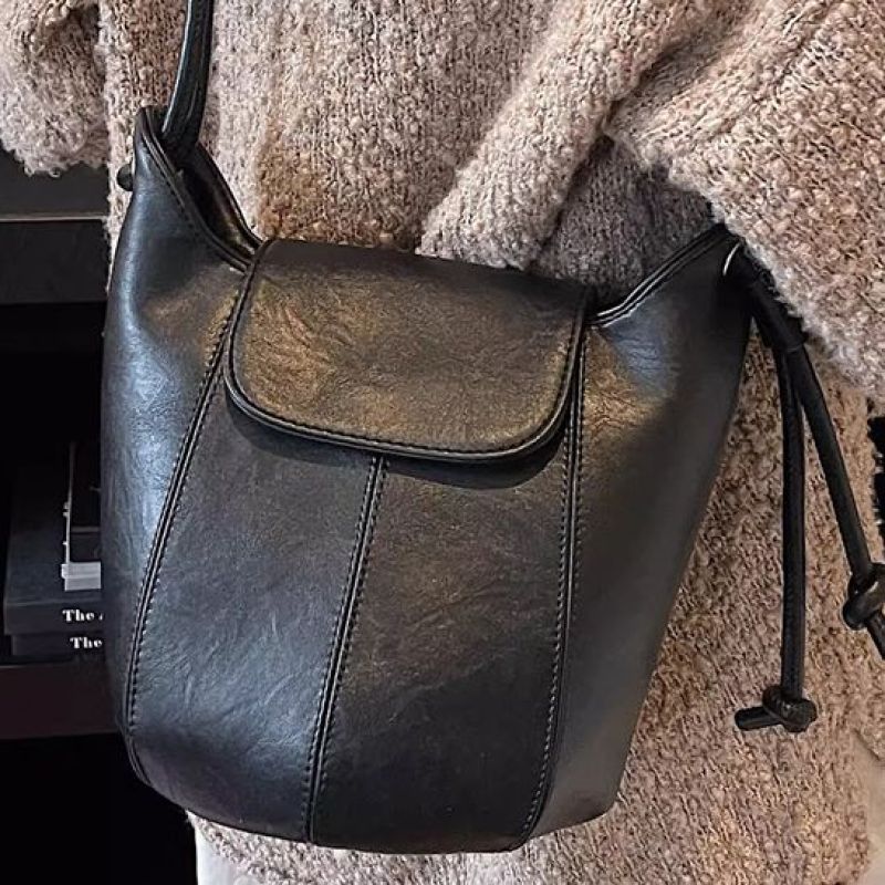 Contemporary Leather Drawstring Bucket Bag LoungeYard — product view 2