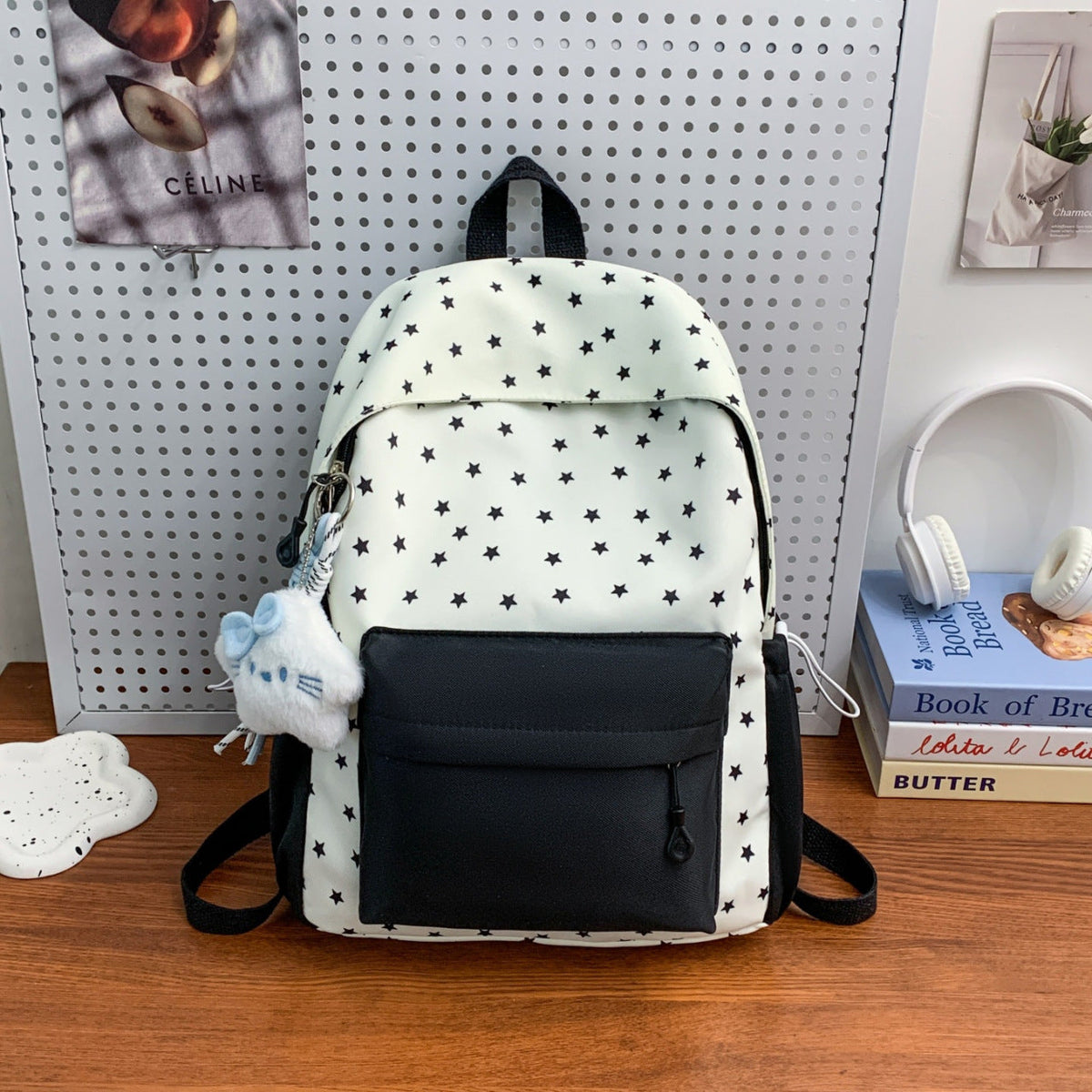 Everyday backpack with playful star design and additional front pocket LoungeYard — product view 6