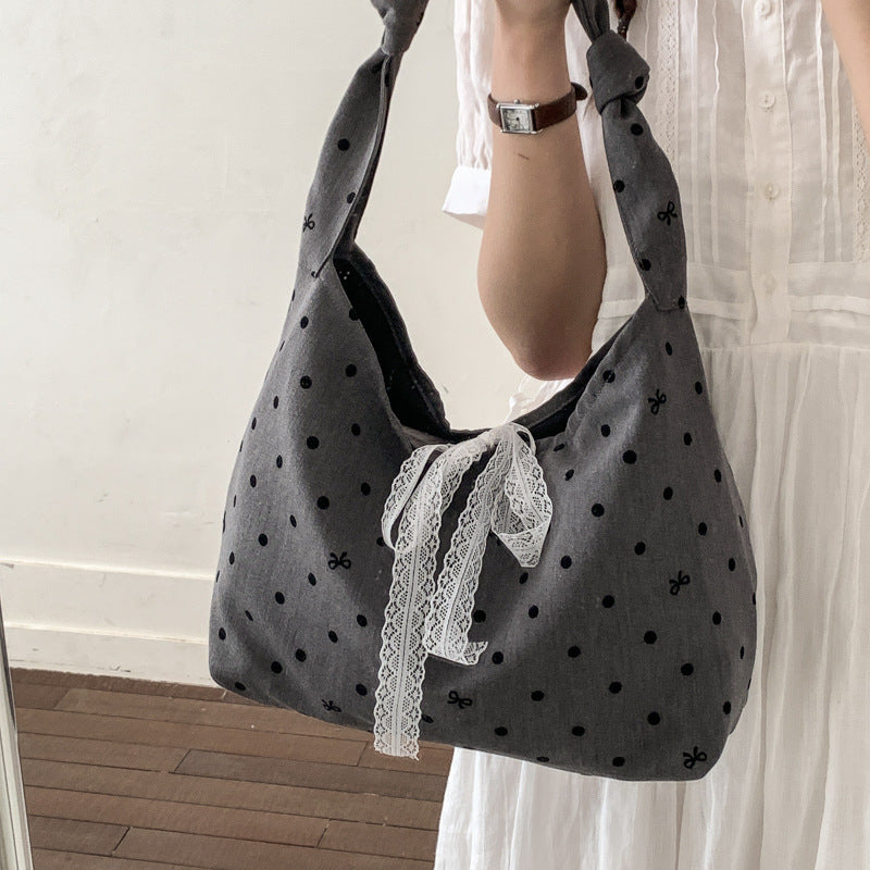 Polka Dot Canvas Hobo Bag — product view 5