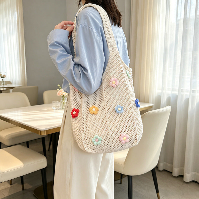 Floral Patterned Crochet Tote Bag LoungeYard — product view 3