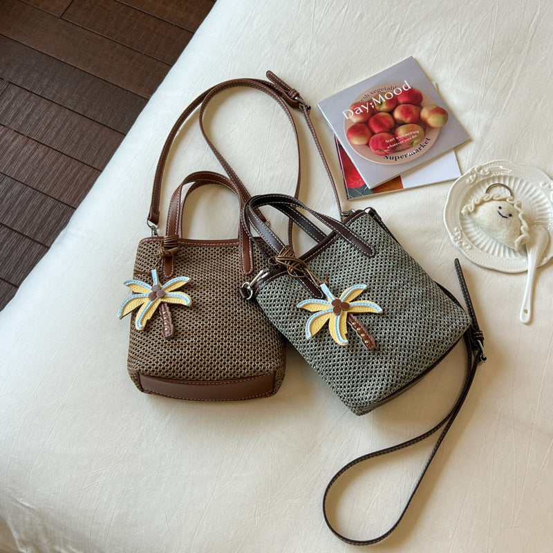 Woven Beach Handbag with Decorative Charm — product view 4