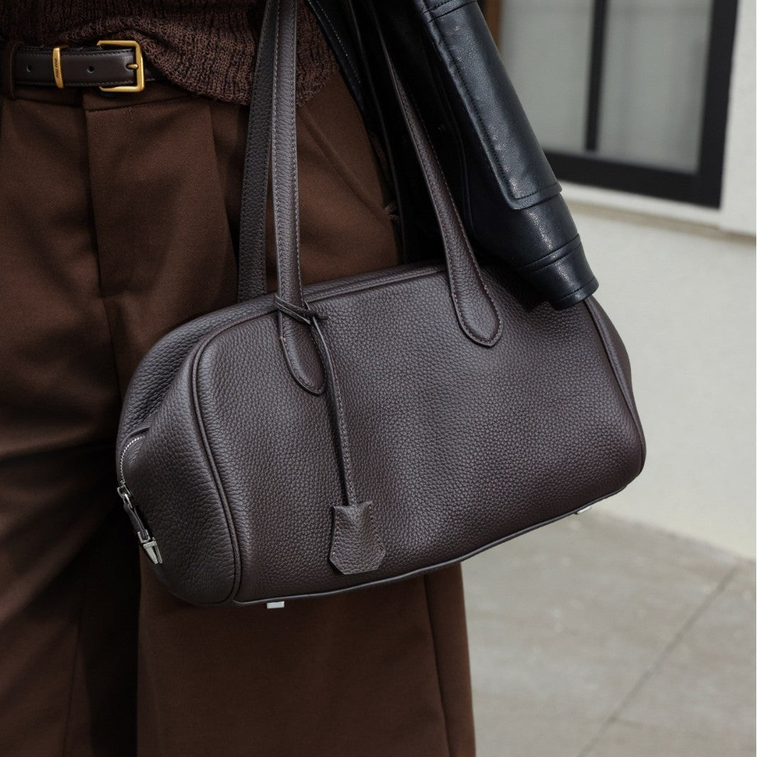Pebbled Leather Barrel Top-Handle Satchel with Dual Shoulder Straps — product view 1