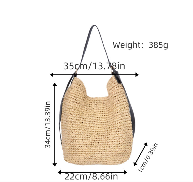 Trendy Shoulder Bag with Natural Weave and Leather Accents LoungeYard — product view 7