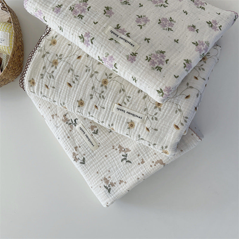 Unisex versatile muslin blanket with floral accents LoungeYard — product view 1