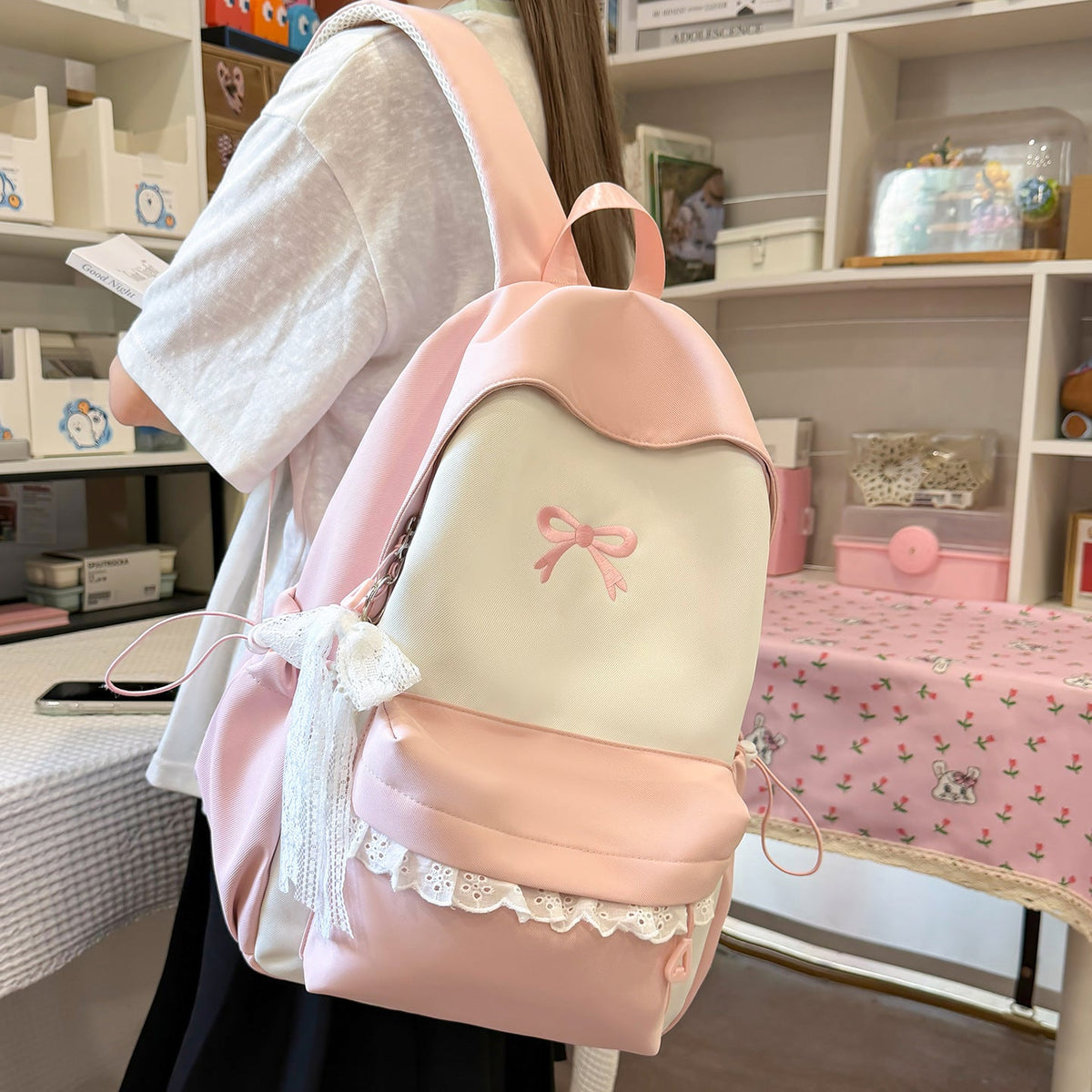 Decorative Bow-Embellished Casual Backpack LoungeYard — product view 1
