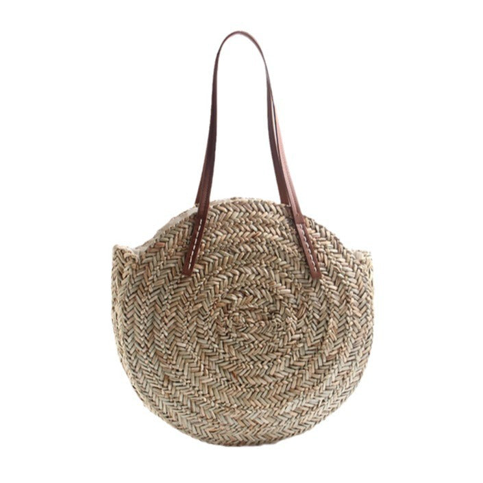 Braided straw beach bag with elegant leather handles LoungeYard — product view 5