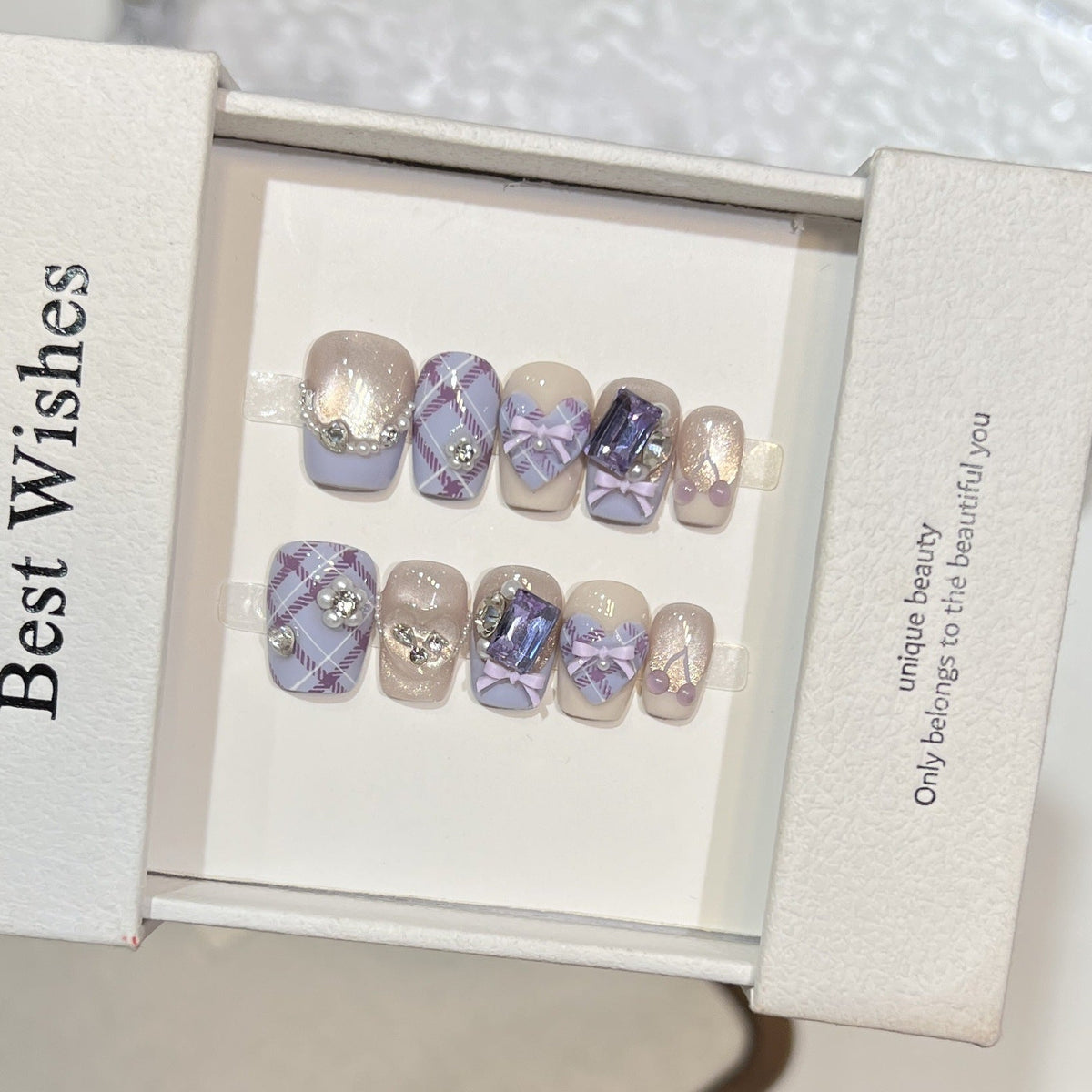 Decorative Press-On Nail Set with Gem Accents — product view 3