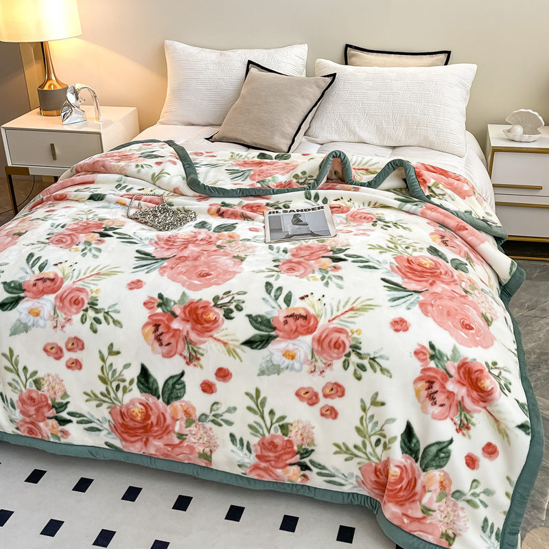 Floral Patterned Fleece Throw Blanket LoungeYard — product view 5