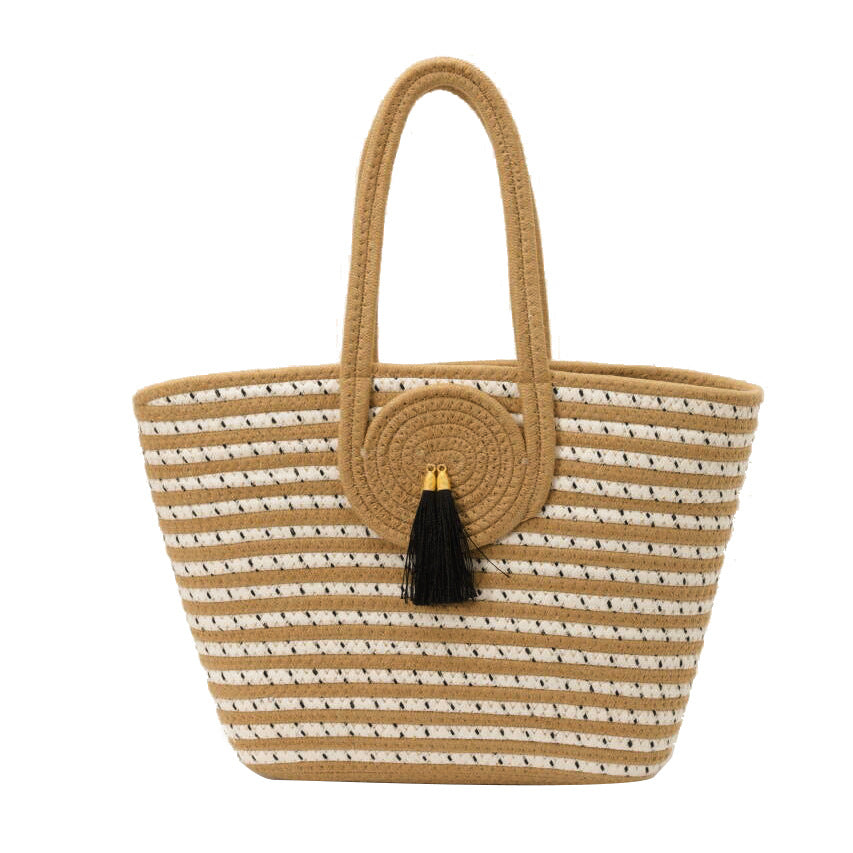 Striped Woven Beach Tote — product view 1