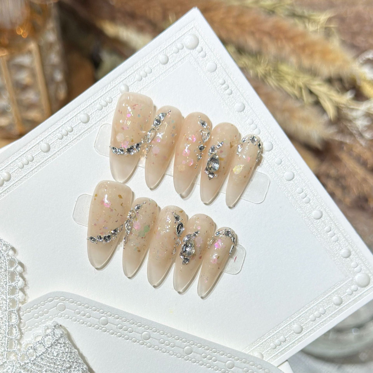 Glittery Rhinestone-Accent Press-On Nails — product view 3