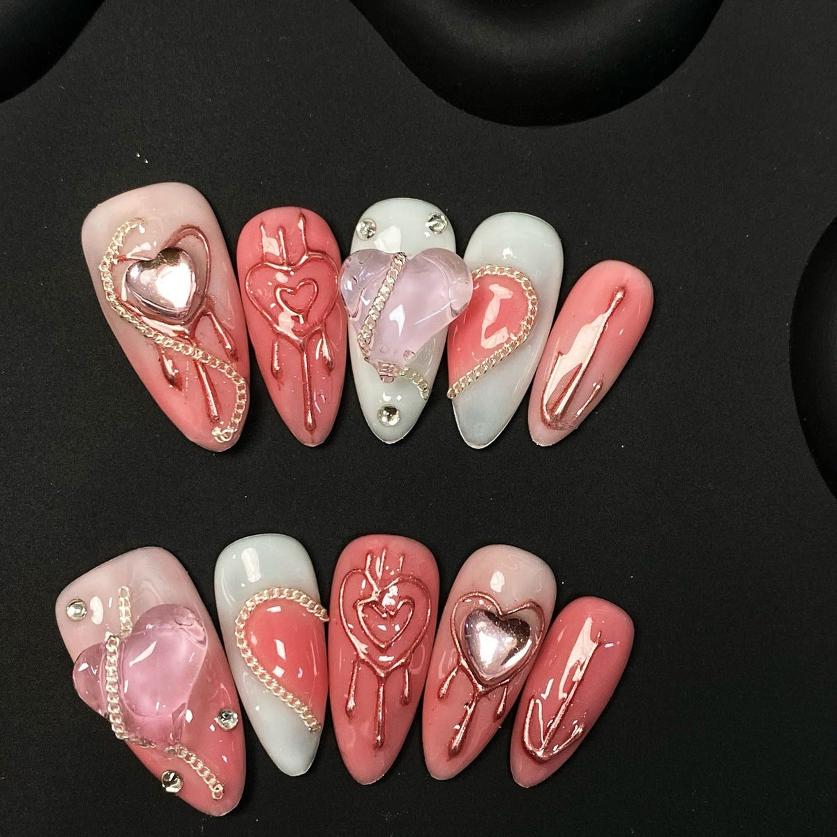 Artistic Heart-Embellished Press-On Nail Set — product view 2